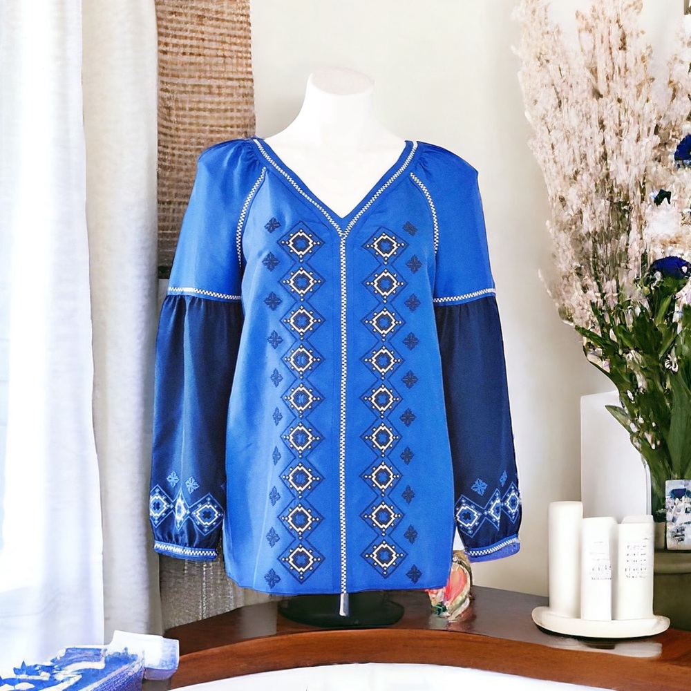 NWT Tory Burch Katya Tunic 100% Silk, in Jewel Blue Size 4 / Small Retail $350